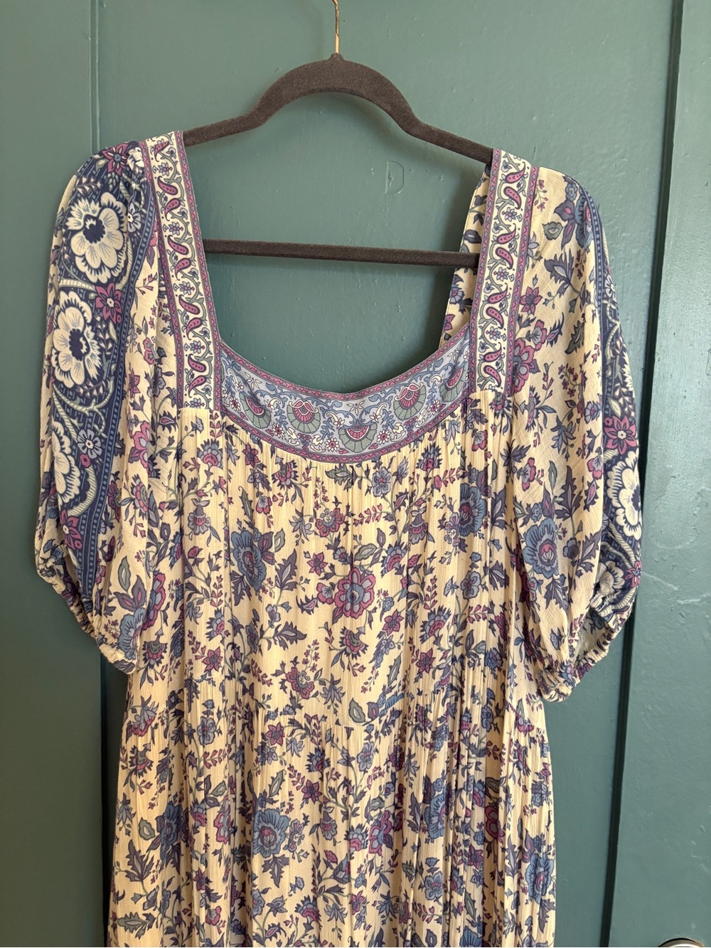 Spell Cream Maxi Dress with Blue and Purple Floral Print - Picture 2 of 11
